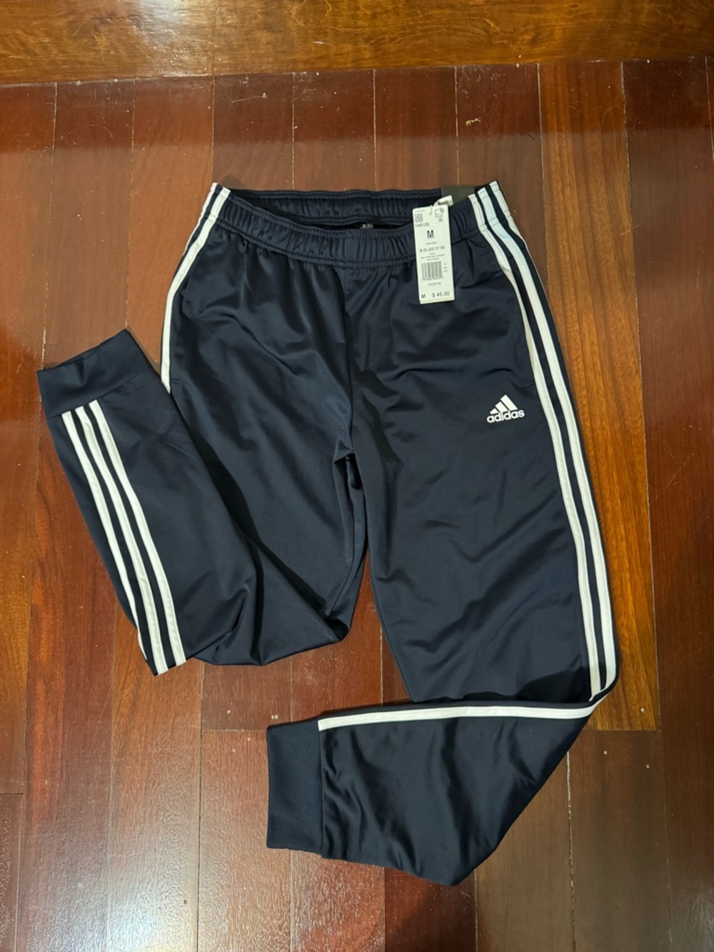 NWT adidas for men Navy Joggers with White Triple Stripes size M